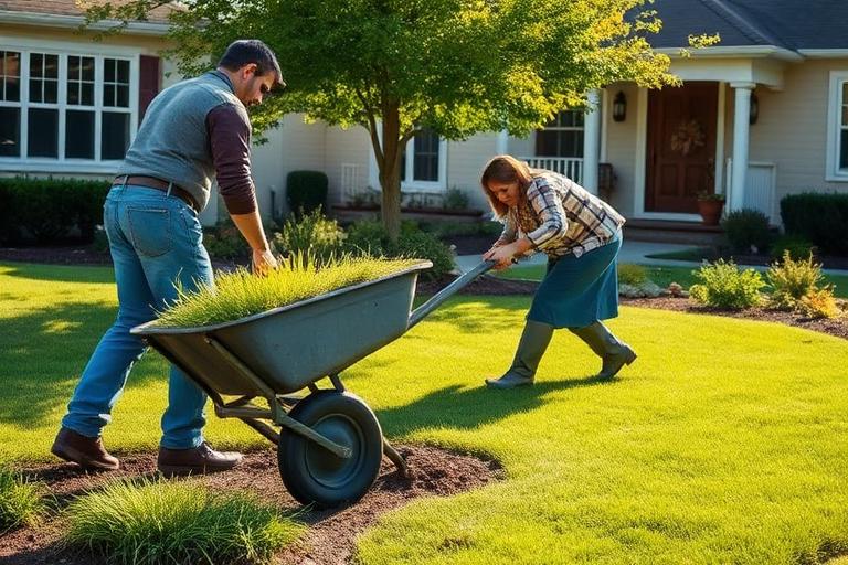 Landscaper laying fresh sod in a front yard