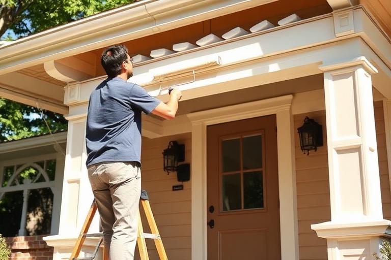 House painter rolling fresh paint on a home exterior